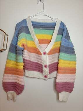 Oversized Rainbow Stripe Bishop Sleeve Cardigan Size S